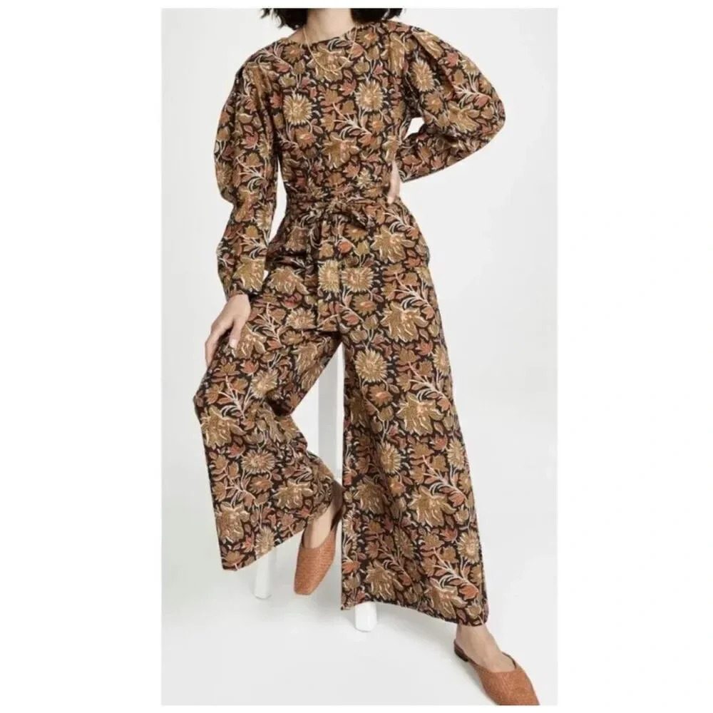 MILLE | Eva Jumpsuit Brown "Sunset Floral" Wide Leg Balloon Sleeve | Size Small